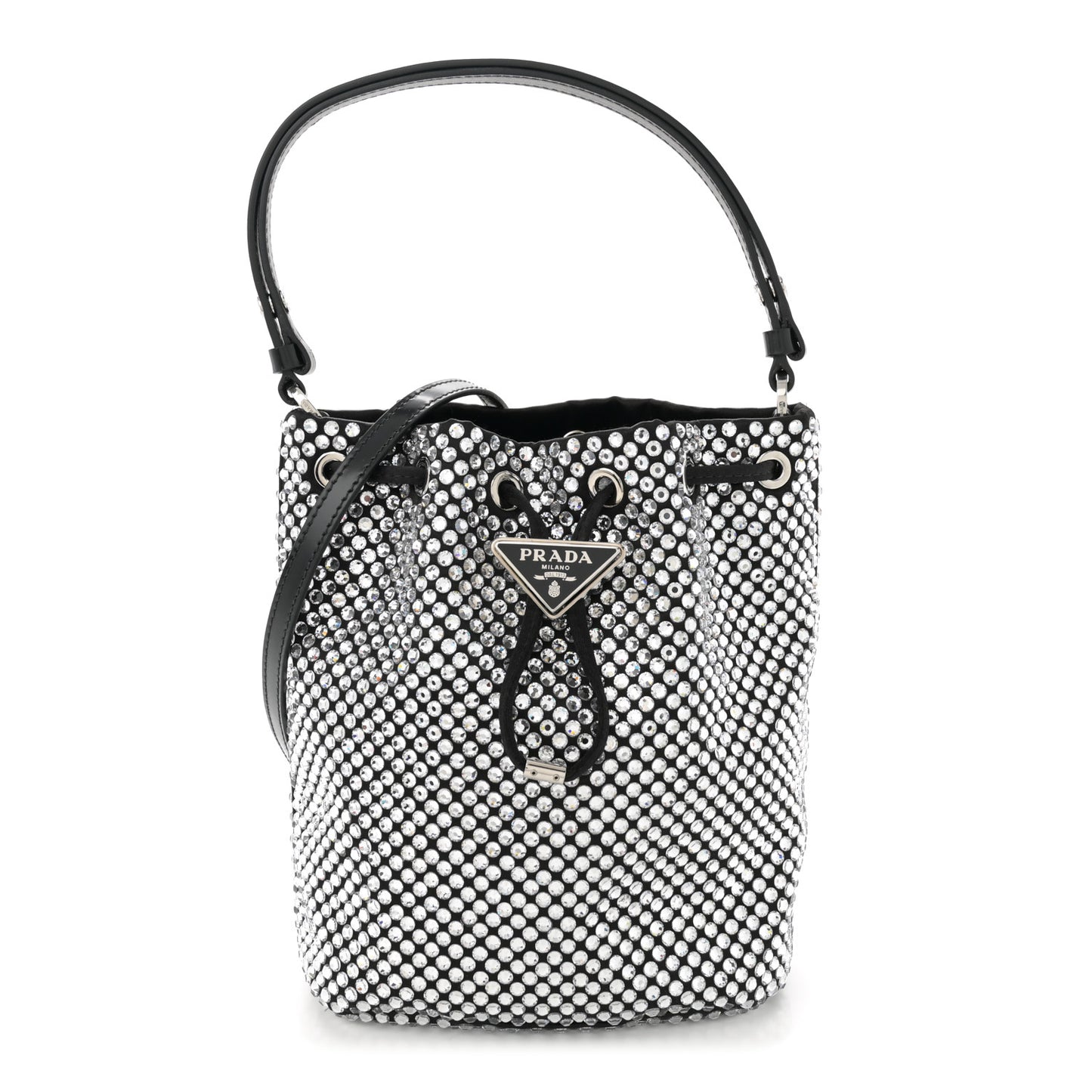 Satin Crystal Metal Triangle Logo Mini Re-Edition 1978 Bucket Bag Crystal