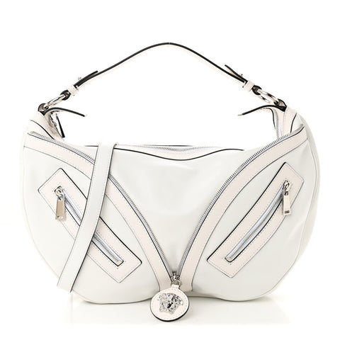 Calfskin Medium Repeat Zip Hobo Optical White