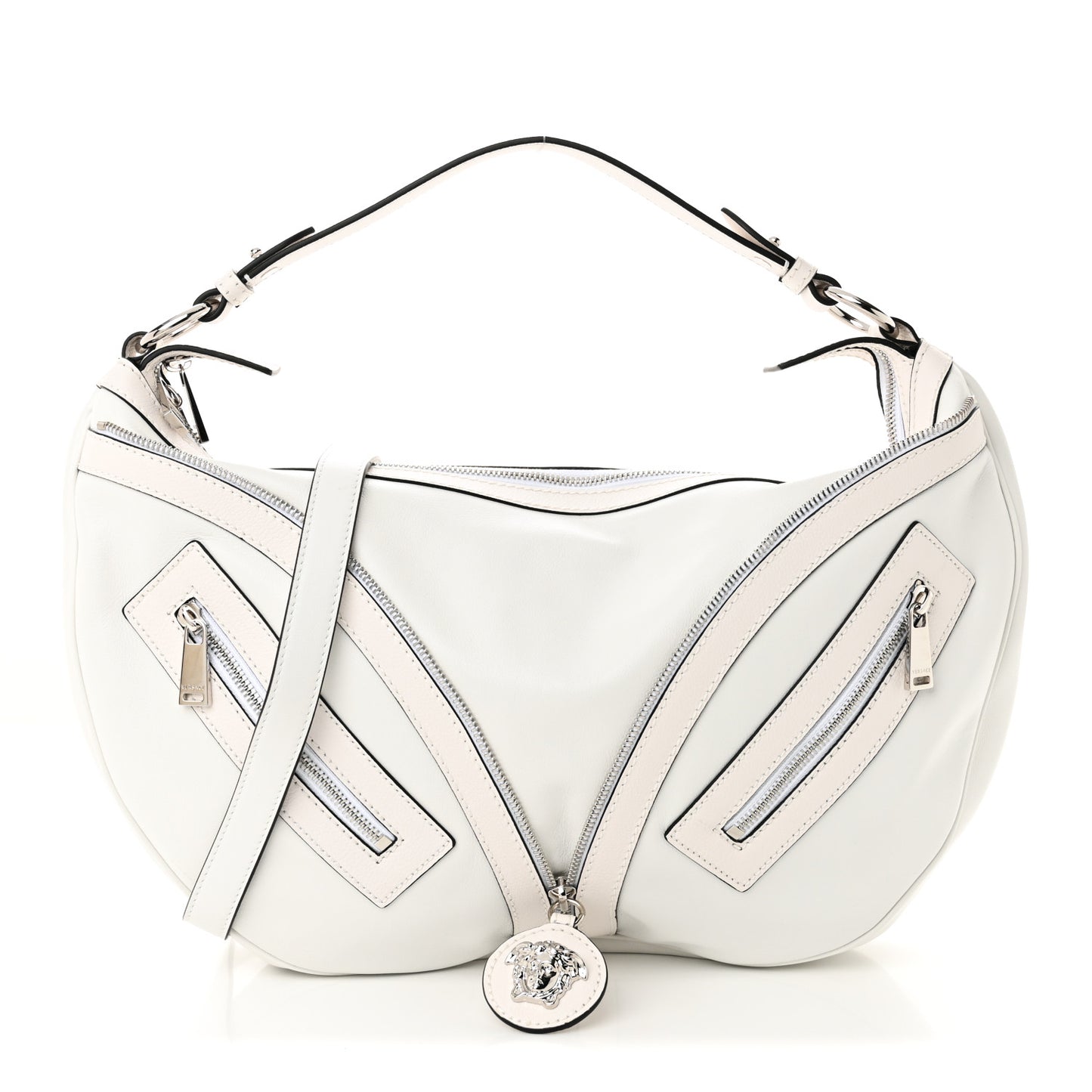 Calfskin Medium Repeat Zip Hobo Optical White