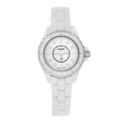 Chanel Stainless Steel Ceramic Diamond Mother of Pearl 29mm J12 Quartz Watch White 1 of 5