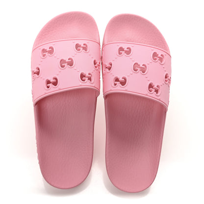 Gucci Rubber GG Monogram Perforated Womens Slide Sandals 38 Rose Box 2 of 8