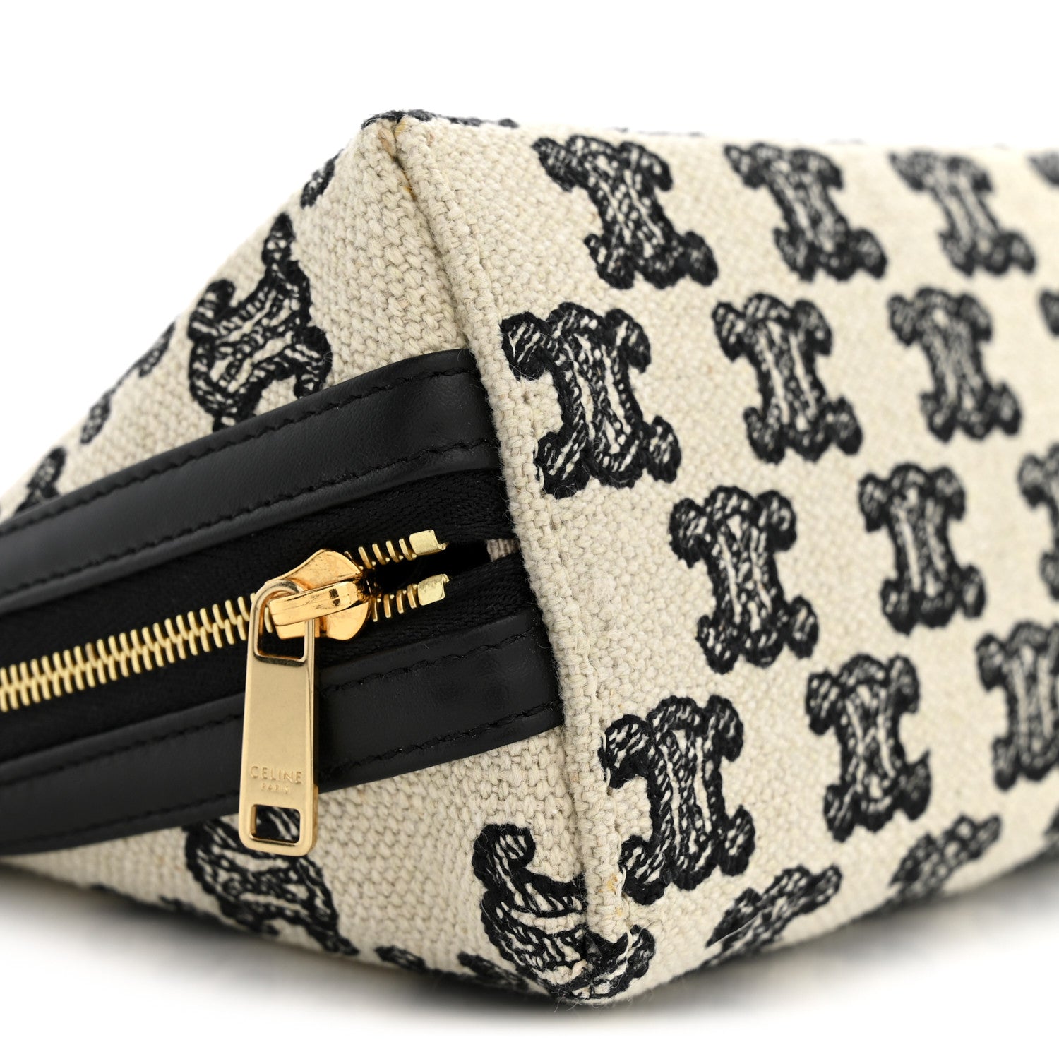 Celine Canvas Calfskin Triomphe Embroidered Clutch On Chain Black 9 of 11