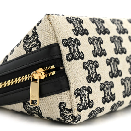 Celine Canvas Calfskin Triomphe Embroidered Clutch On Chain Black 9 of 11