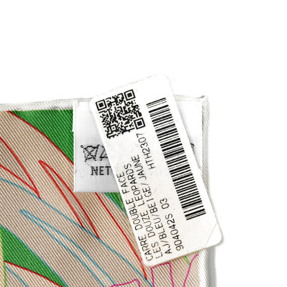 Hermes Silk Les Douze Leopards Scarf 90 Bleu Beige Jaune 6 of 6