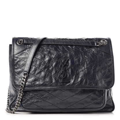 Saint Laurent Crinkled Calfskin Matelasse Monogram Large Niki Chain Satchel Deep Marine 1 of 8
