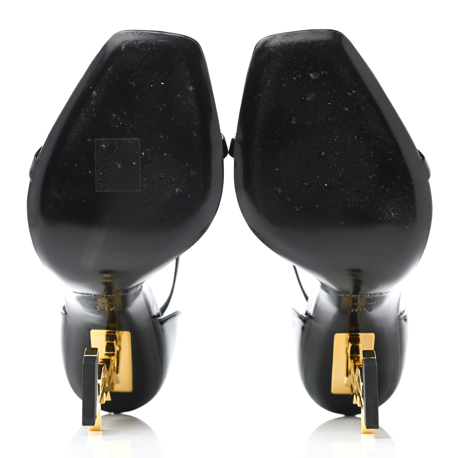 Saint Laurent Patent Calfskin Opyum 110 Sandals 38.5 Black Gold 5 of 9