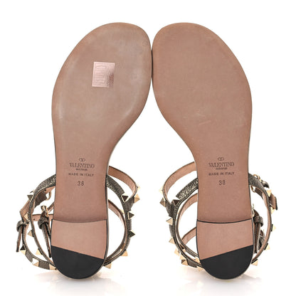 Valentino Garavani Metallic Nappa Rockstud Gladiator Flat Sandals 38 Sasso 7 of 11