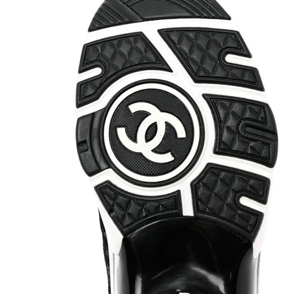 Chanel Suede Calfskin Printed CC Sneakers 36.5 Black White 8 of 9