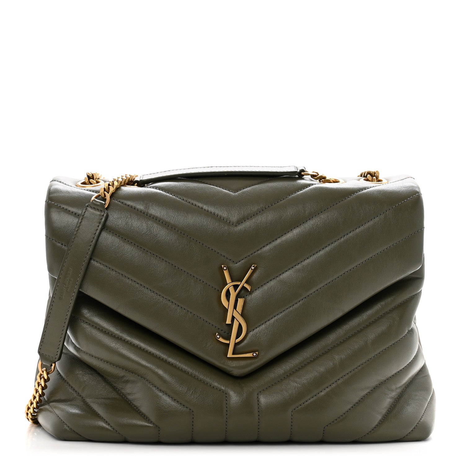 Saint Laurent Calfskin Y Quilted Monogram Medium Loulou Chain Satchel Grey Kaki 1 of 15