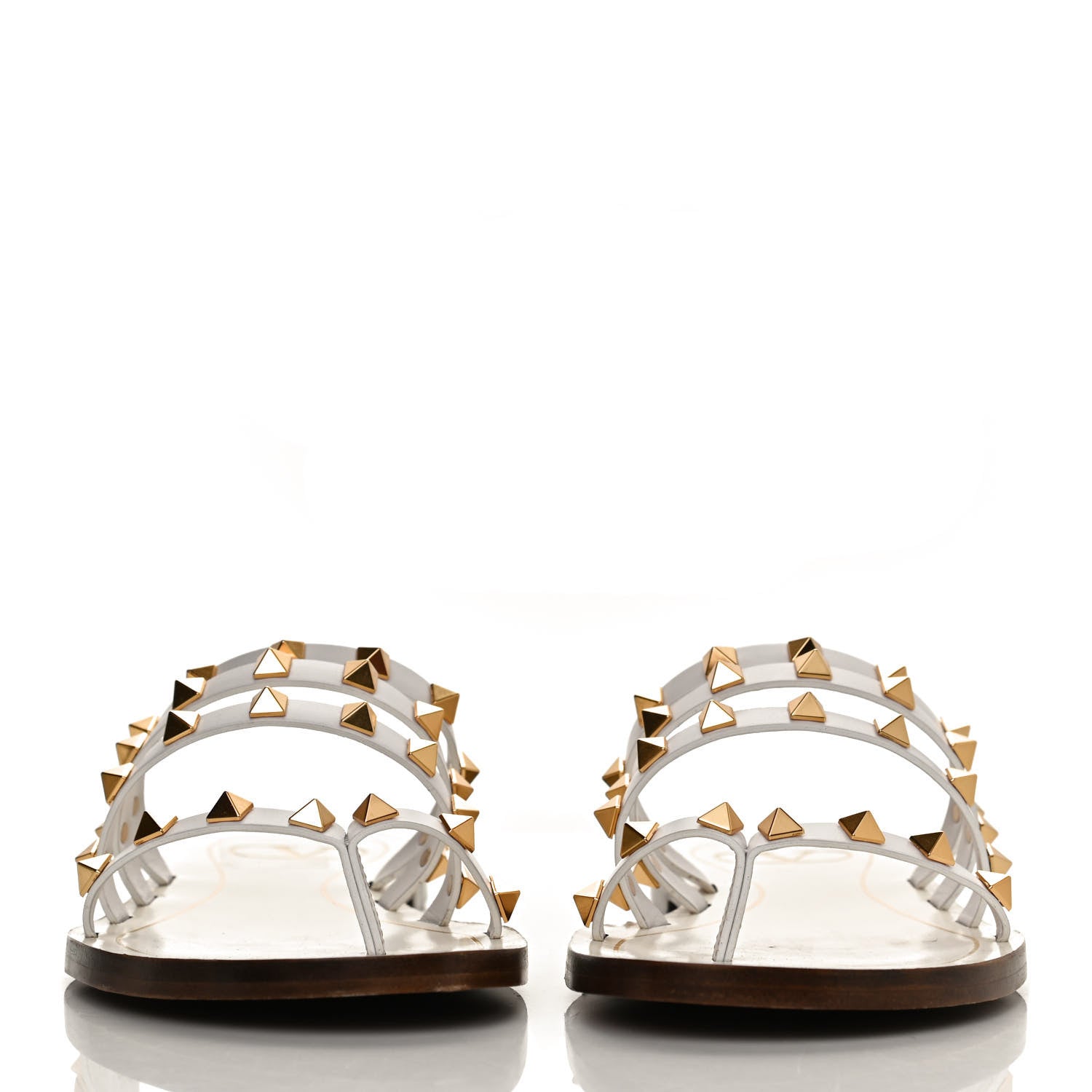 Valentino Garavani Calfskin Rockstud Flair Caged Flat Slide Sandals 36.5 White 2 of 10