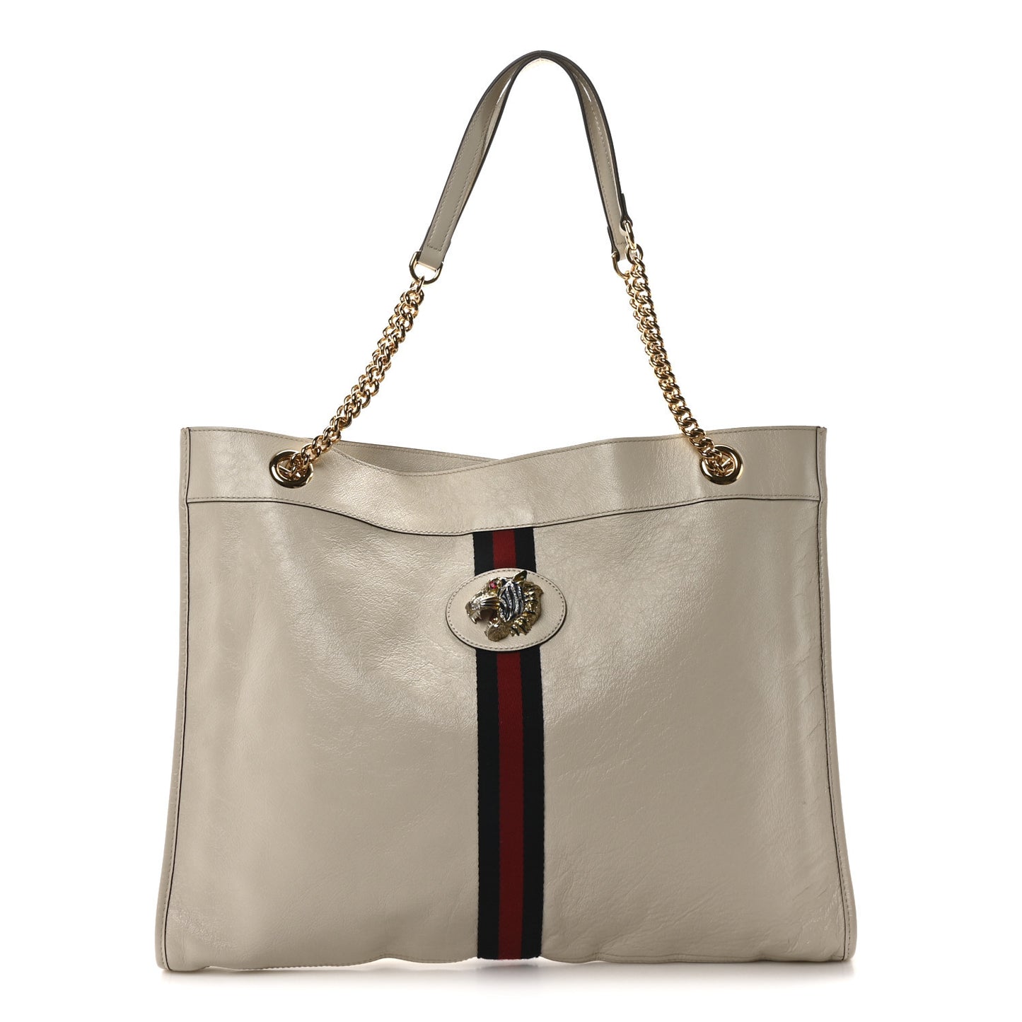 Suede Calfskin Large Rajah Chain Tote White