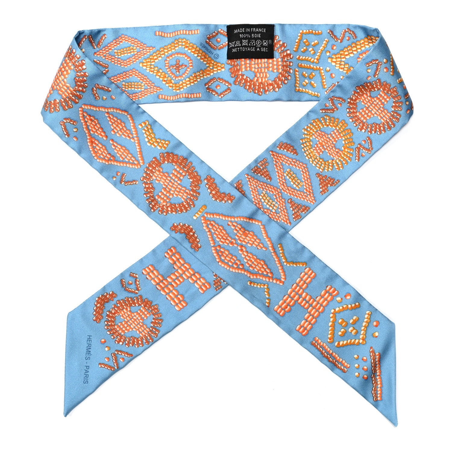 Hermes Silk Kelly En Perles Twilly Bleu Azur Orange 1 of 5