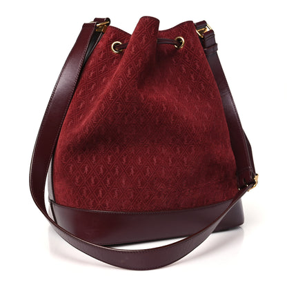 Saint Laurent Suede All-Over Monogram Bucket Bag Burgundy 4 of 11