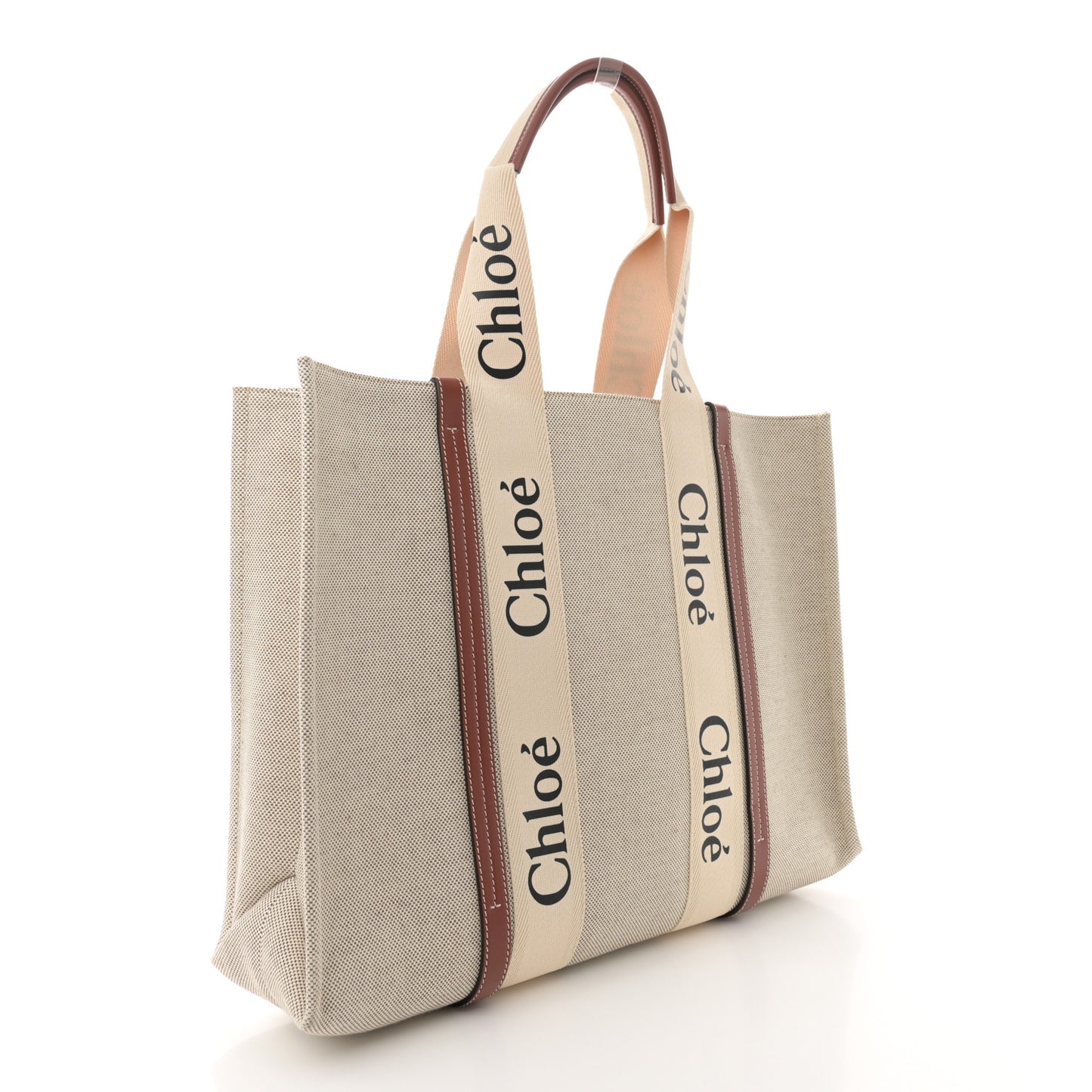 Cotton Calfskin Large Woody Ribbon Tote White Brown