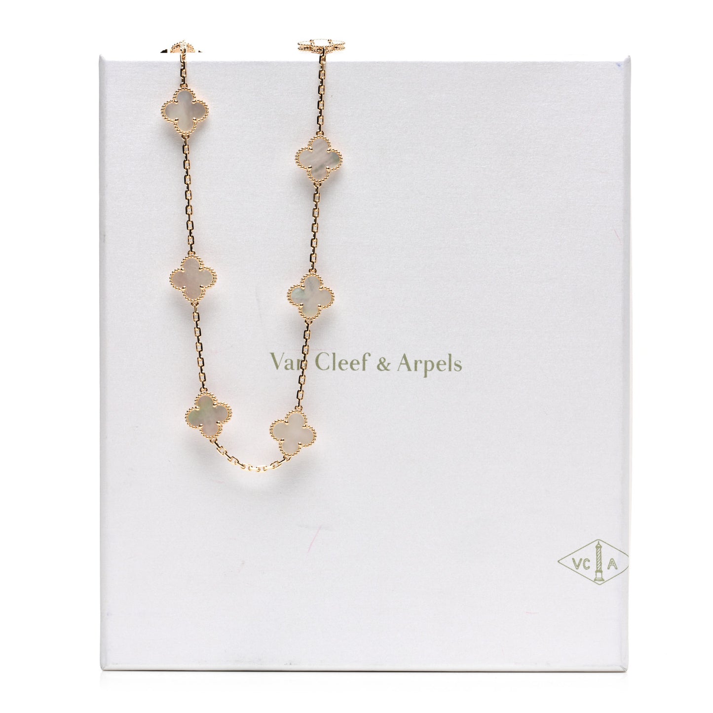 18K Yellow Gold Mother of Pearl 10 Motifs Vintage Alhambra Necklace