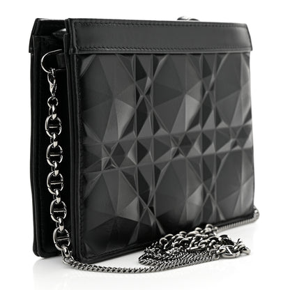 Christian Dior CHRISTIAN DIOR Calfskin Macrocannage Diamond Caro Zipped Pouch With Chain Black 3 of 11