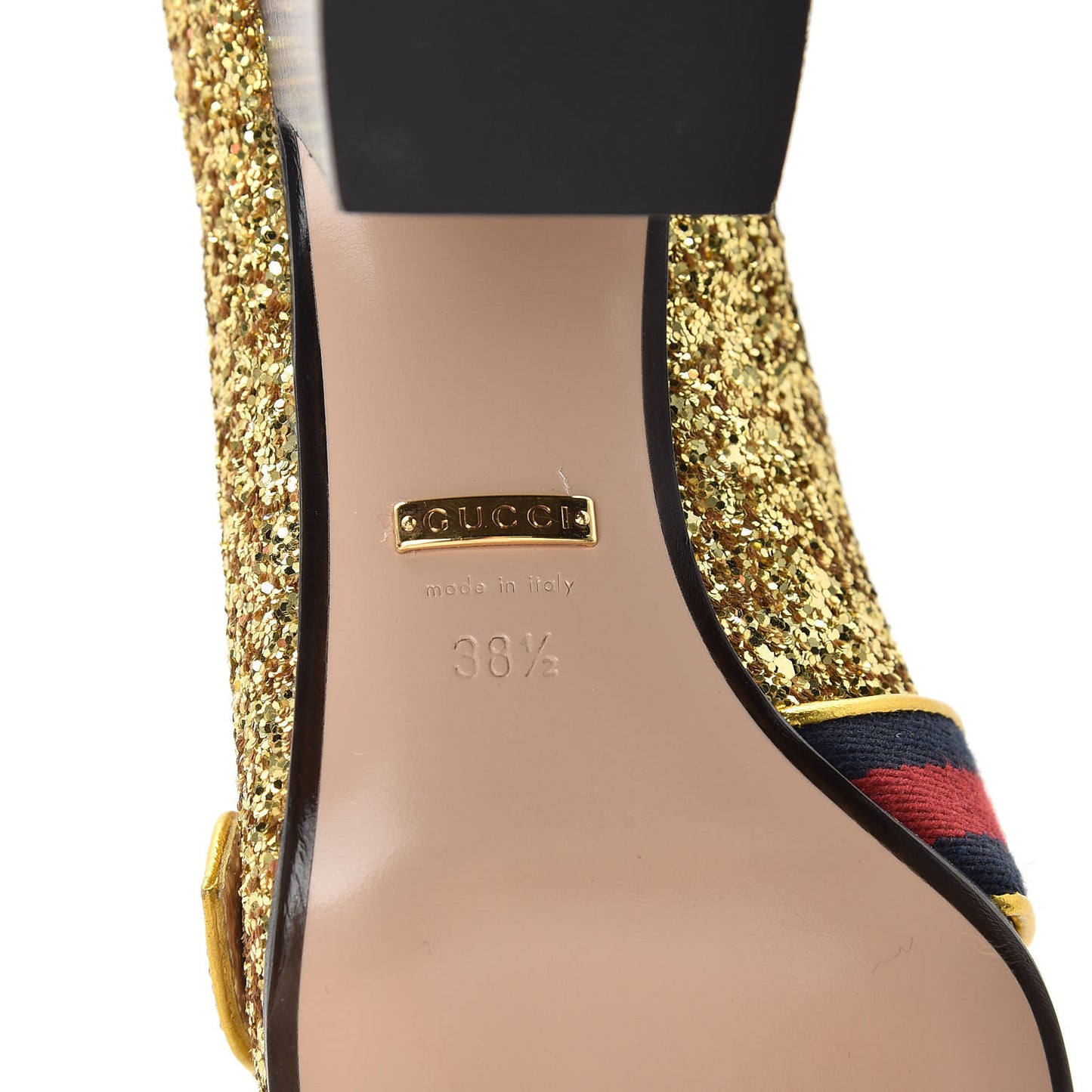Glitter Nappa Web Peyton 75mm Loafer Pumps 38.5 Oro Vecchio