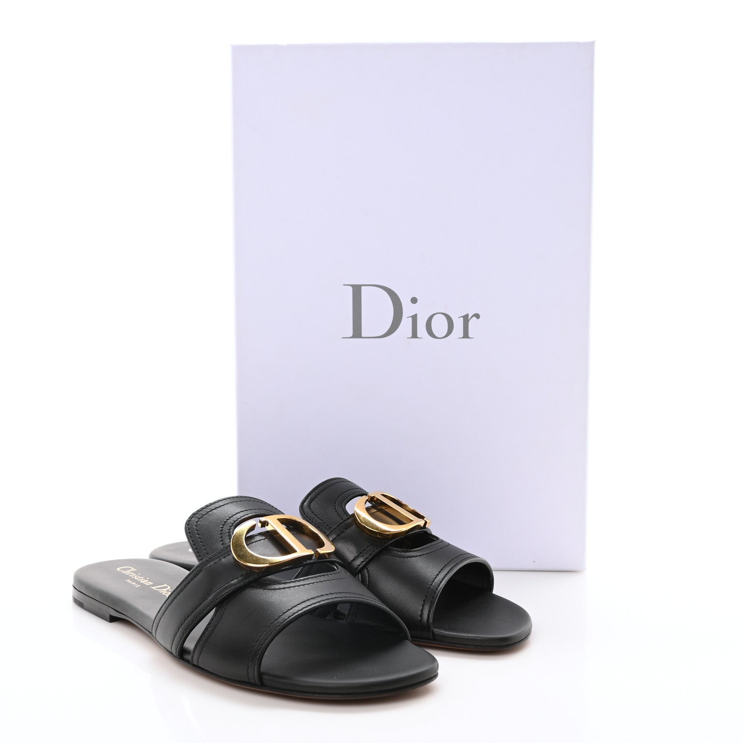 Christian Dior Calfskin 30 Montaigne Flat Slide Sandals 36.5 Black 9 of 9