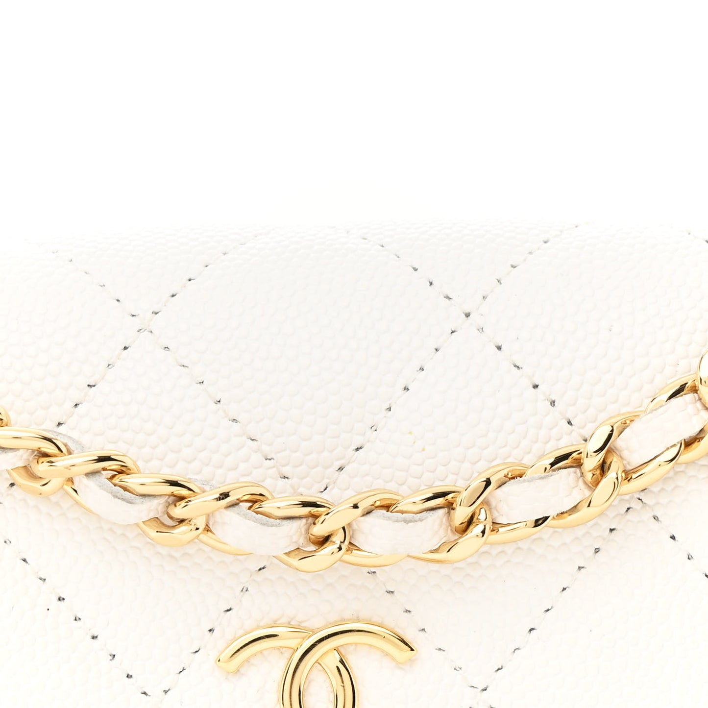 Caviar Quilted Enamel Coco Casino Flap Phone Holder With Chain White