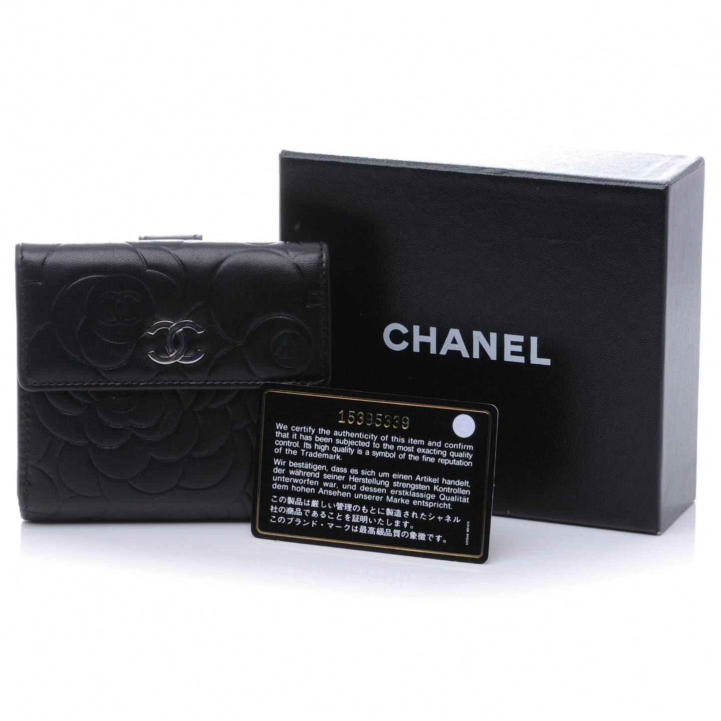 Lambskin CC Camelia Compact Wallet Black