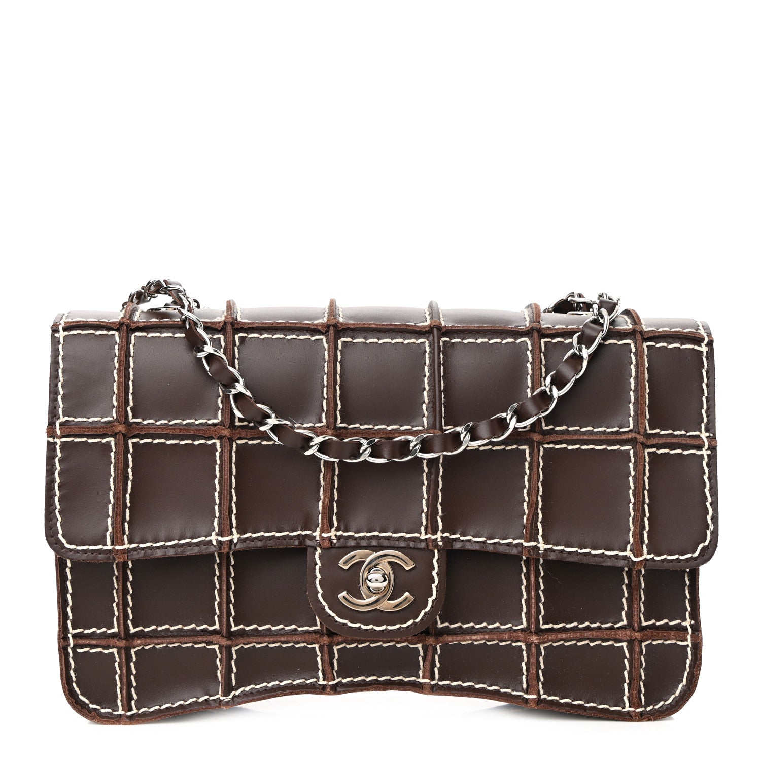 Chanel Lambskin Contrast Square Stitch Flap Brown 1 of 10