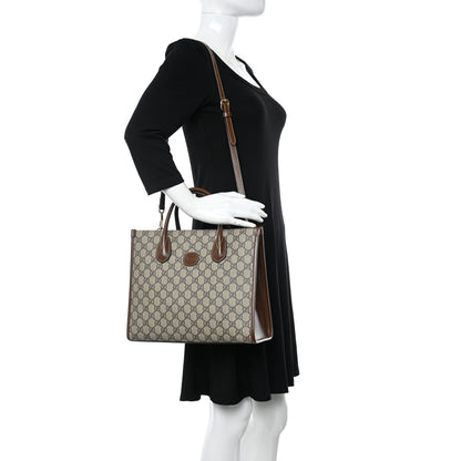 Gucci GG Supreme Monogram Azalea Calfskin Small Retro Interlocking G Tote Bag Beige Ebony Brown Sugar 2 of 10