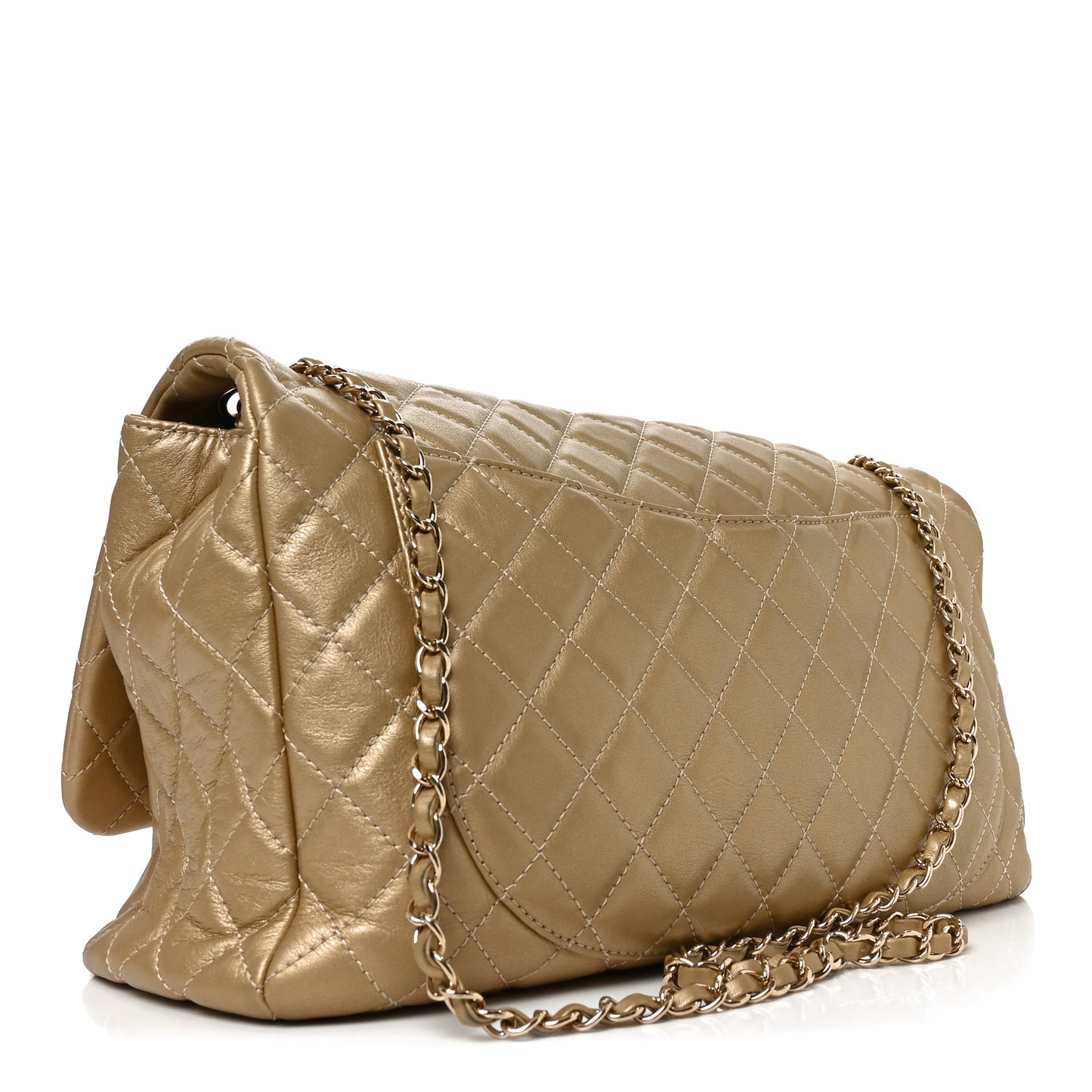 Metallic Calfskin Quilted Small XXL Travel Flap Bag Gold