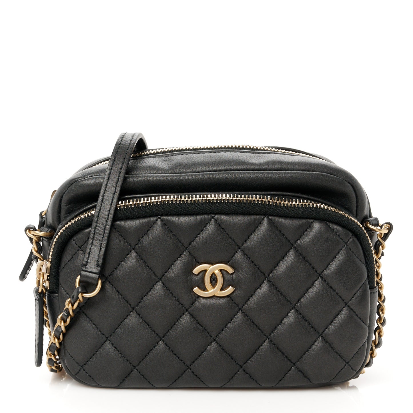 Calfskin Quilted Day Trips Camera Case Black