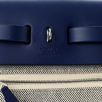 Hermes Vache Hunter Toile H Brides de Gala Herbag Zip Retourne 31 PM Bleu De France Ecru Black 7 of 11