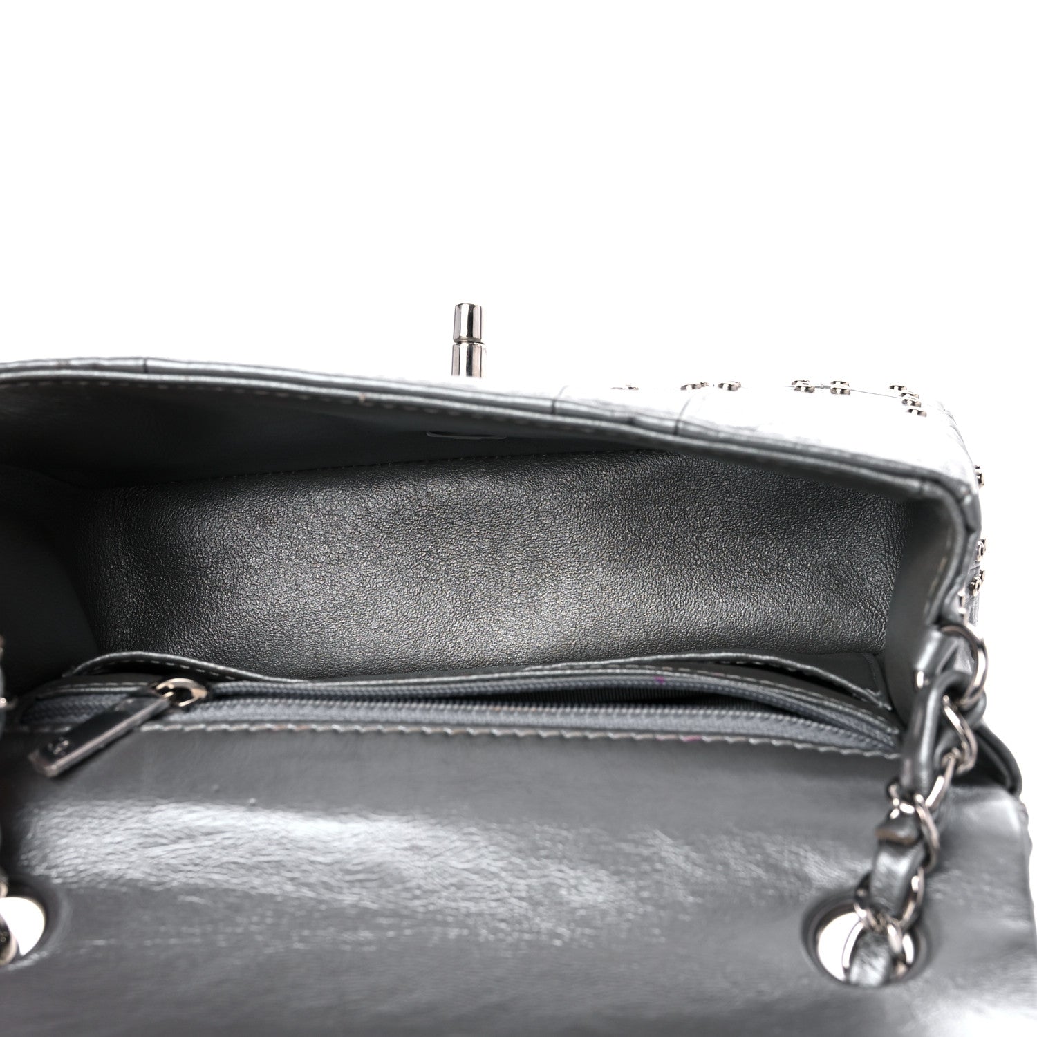 Chanel Glazed Calfskin Grommet Embellished Mini Airline Rectangular Flap Silver 5 of 13