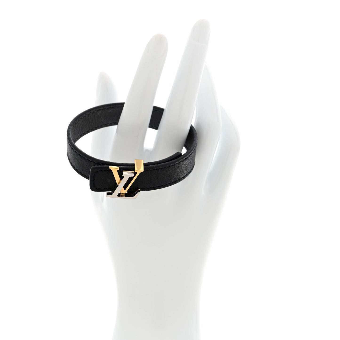 Calfskin Metal LV Bracelet Black Gold Silver