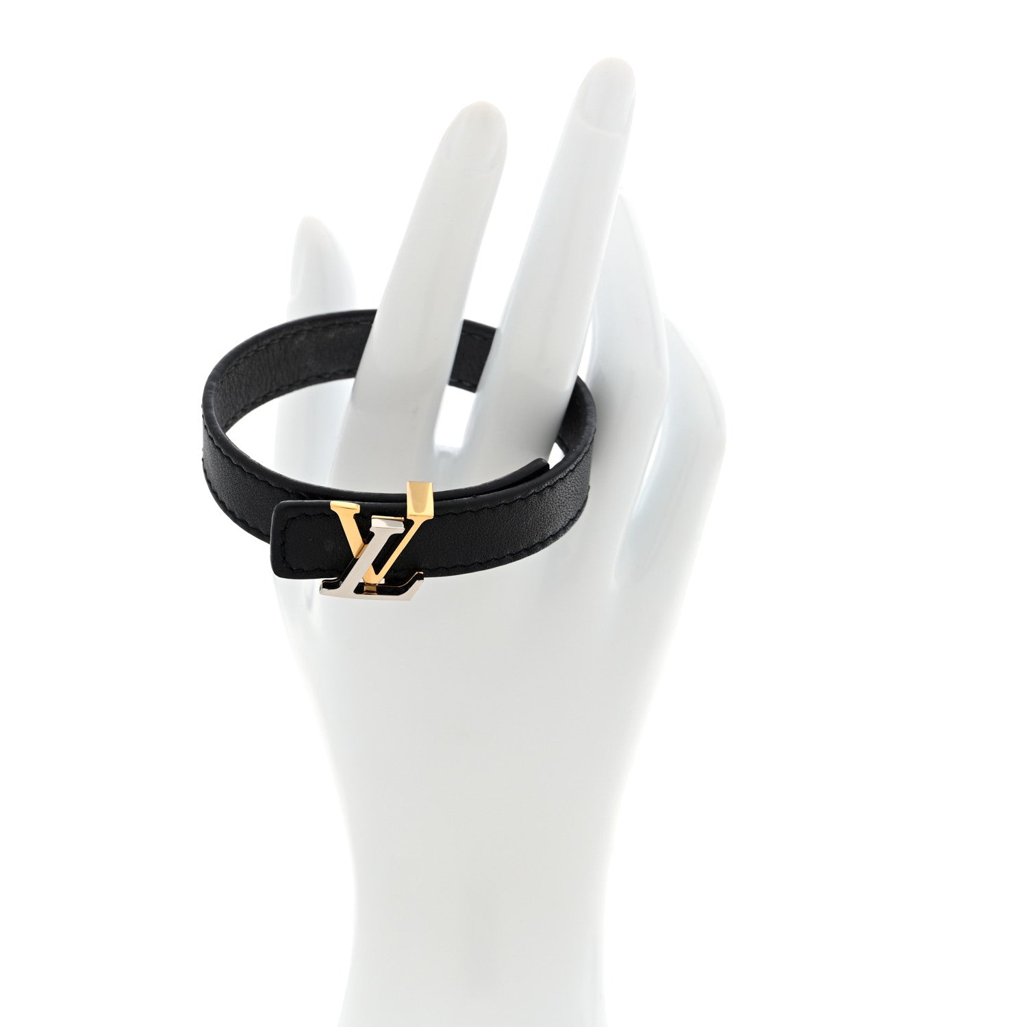 Louis Vuitton Calfskin Metal LV Bracelet Black Gold Silver 2 of 4