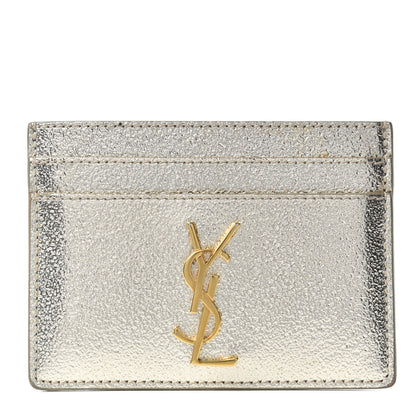 Saint Laurent Metallic Calfskin Monogram Credit Card Case Argento 1 of 7
