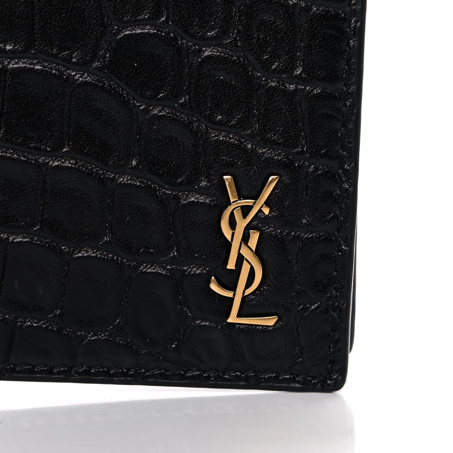 Saint Laurent Calfskin Crocodile Embossed Tiny Monogram Bill Clip Wallet Black 8 of 10