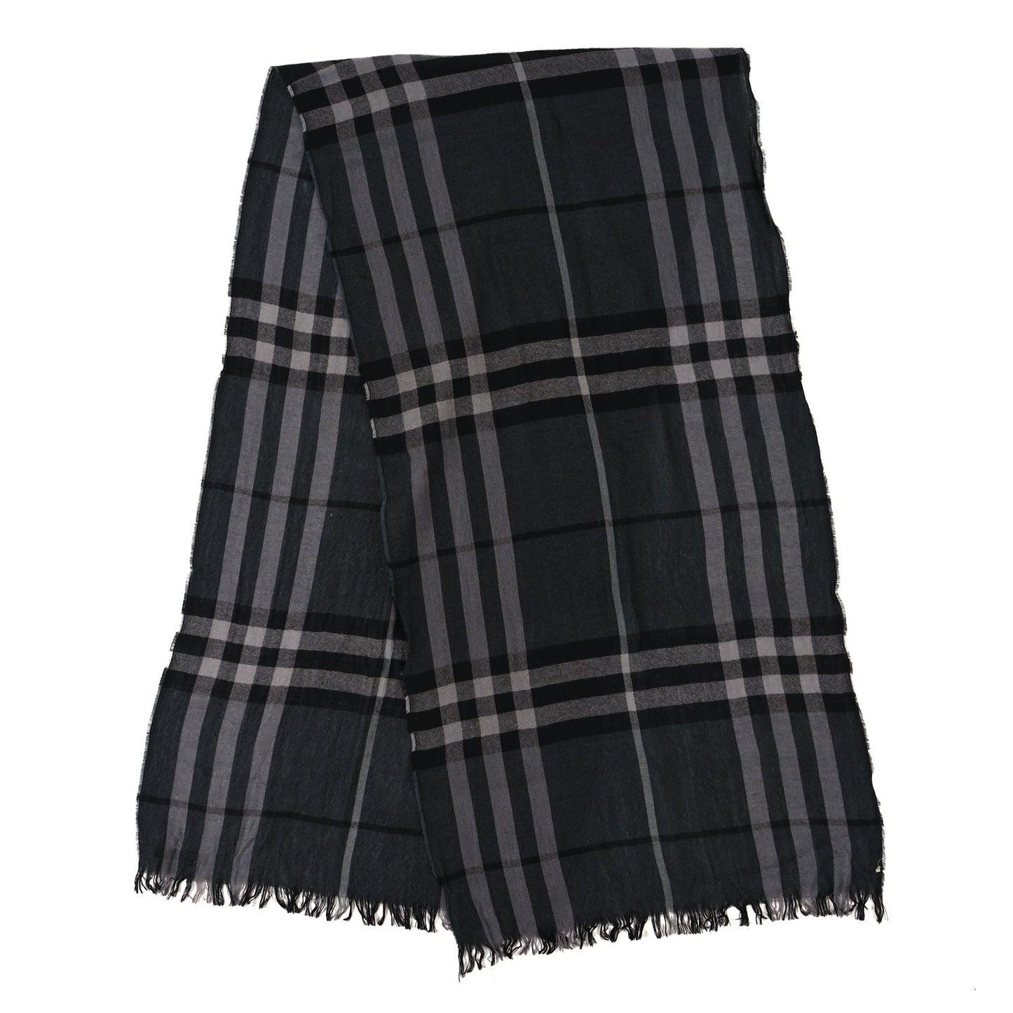 Wool Silk Gauze Giant Check Scarf Black