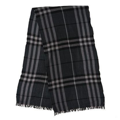 Burberry Wool Silk Gauze Giant Check Scarf Black 2 of 5
