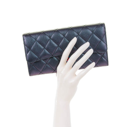 Chanel Iridescent Goatskin Quilted Large Gusset Flap Wallet Purple 2 of 8