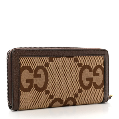 Gucci Monogram Jumbo GG Textured Dollar Calfskin Diana Zip Around Continental Wallet Camel Ebony New Acero 3 of 8