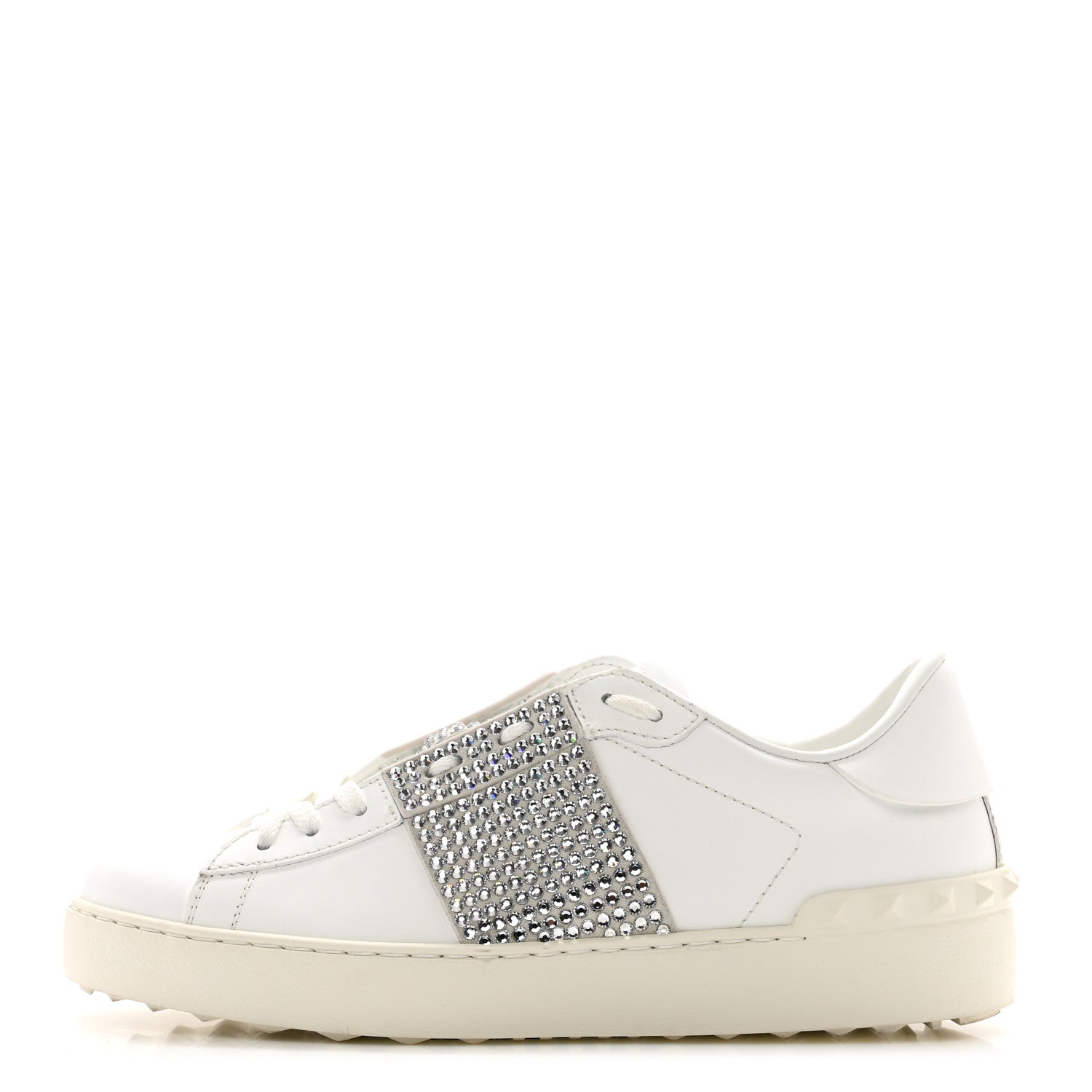 Valentino Garavani Calfskin Crystal Rockstud Open Sneakers 38.5 White Ice 1 of 9