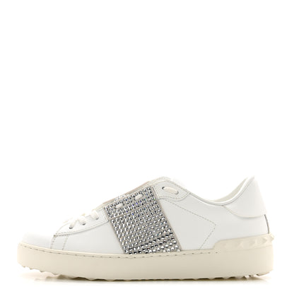 Valentino Garavani Calfskin Crystal Rockstud Open Sneakers 38.5 White Ice 1 of 9