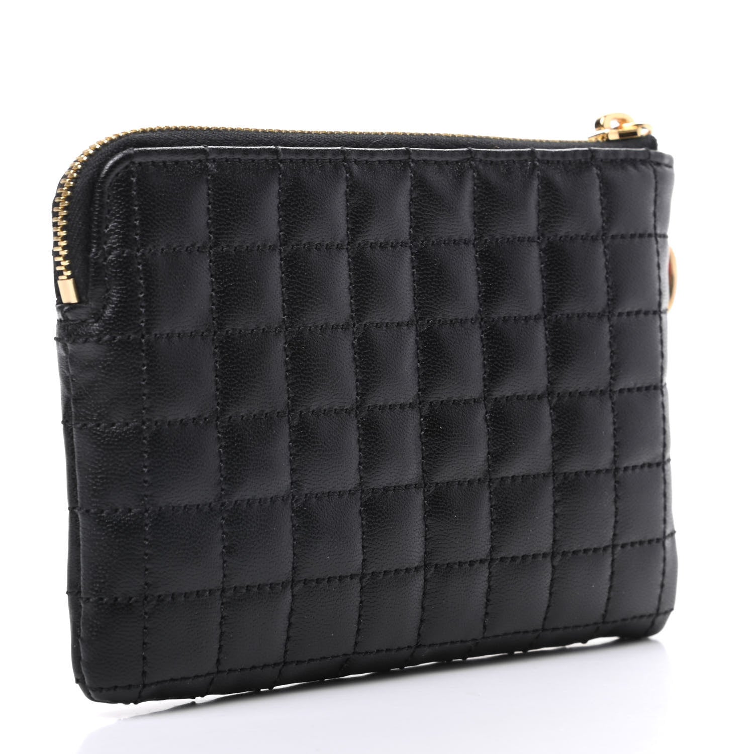 Celine Calfskin Quilted C Charm Coin Card Pouch Black 3 of 7
