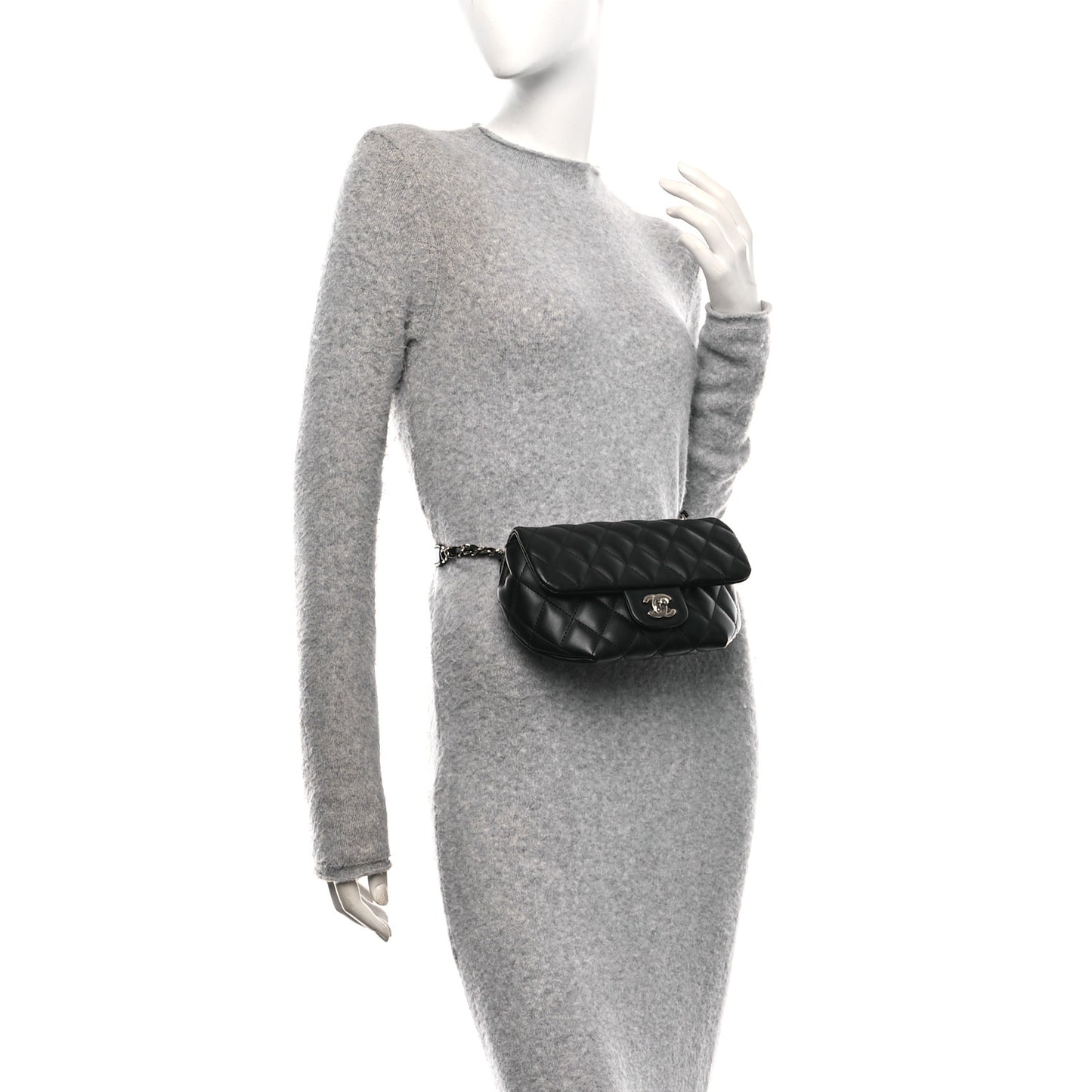 Calfskin Quilted CC Uniform Flap Belt Bag Black