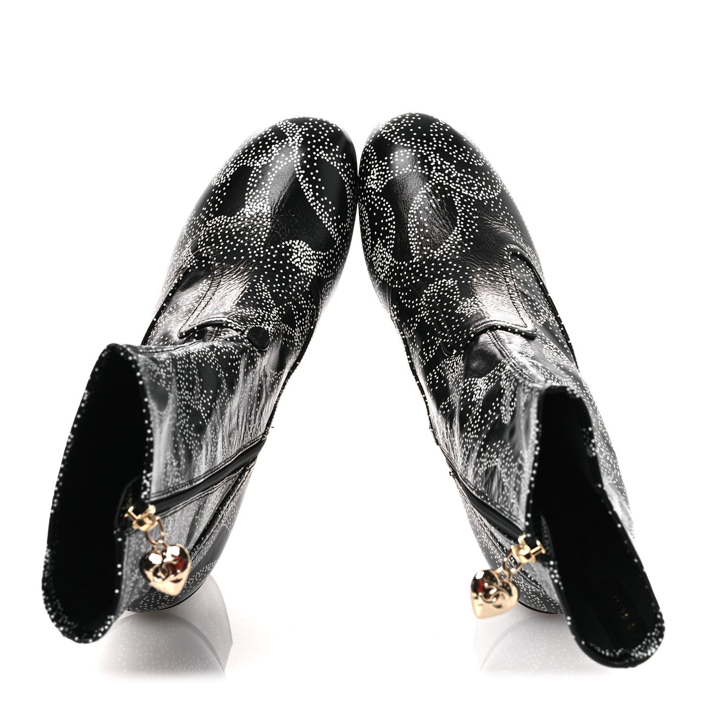 Calfskin Camellia Printed Ankle Boots 38.5 Black White