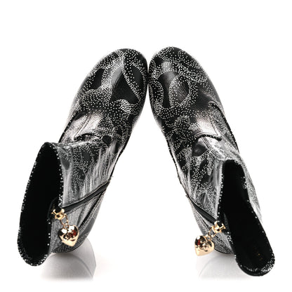 Chanel Calfskin Camellia Printed Ankle Boots 38.5 Black White 2 of 11