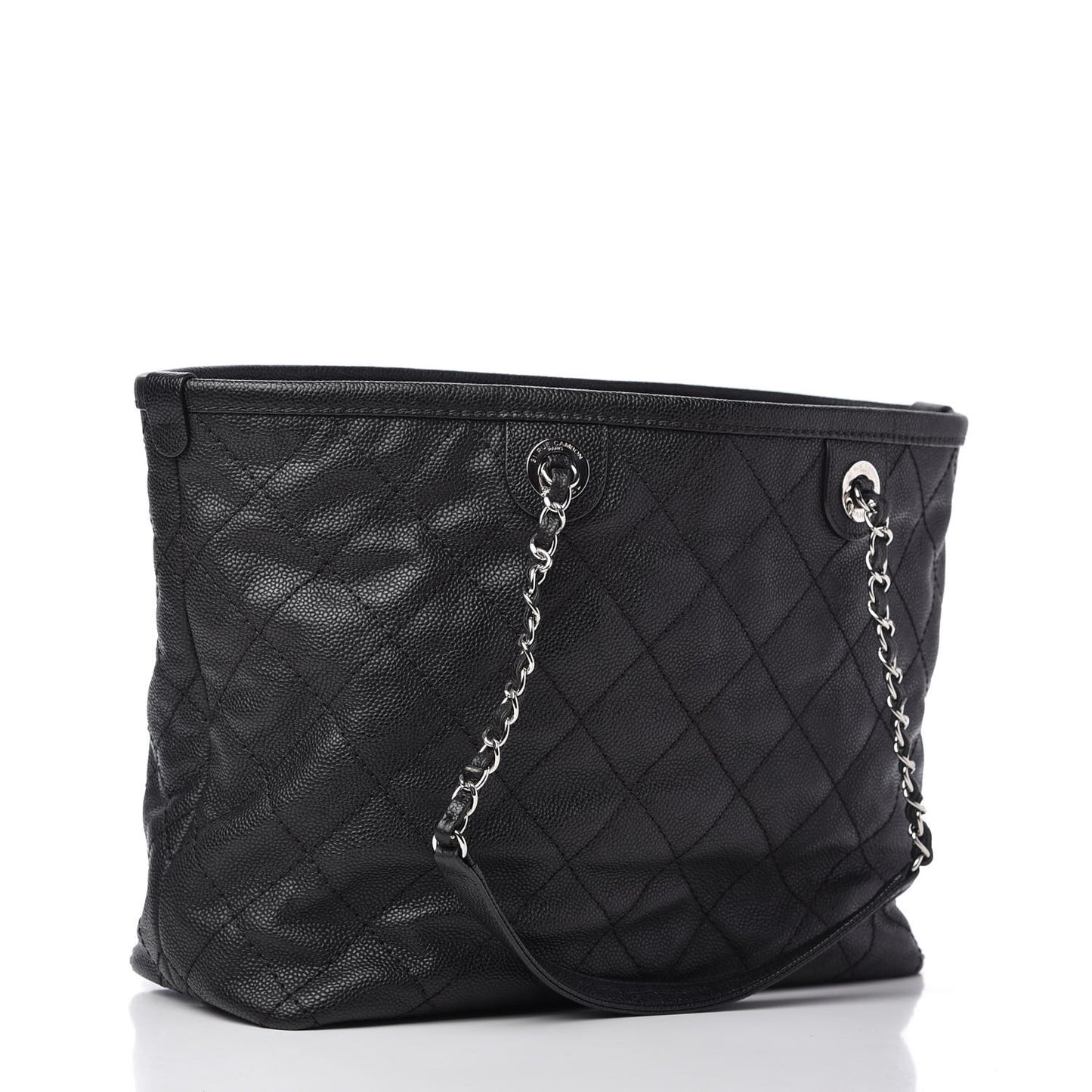 Grained Calfskin Quilted Small Daily Shopping Tote Black