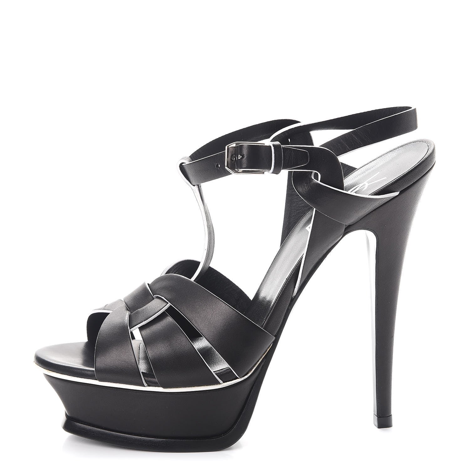 Saint Laurent Calfskin Tribute 105 Platform Sandals 37 Black White 1 of 10