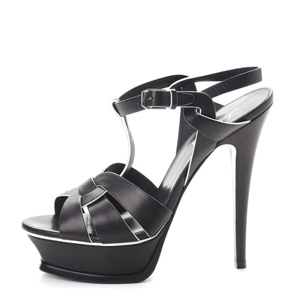 Saint Laurent Calfskin Tribute 105 Platform Sandals 37 Black White 1 of 10