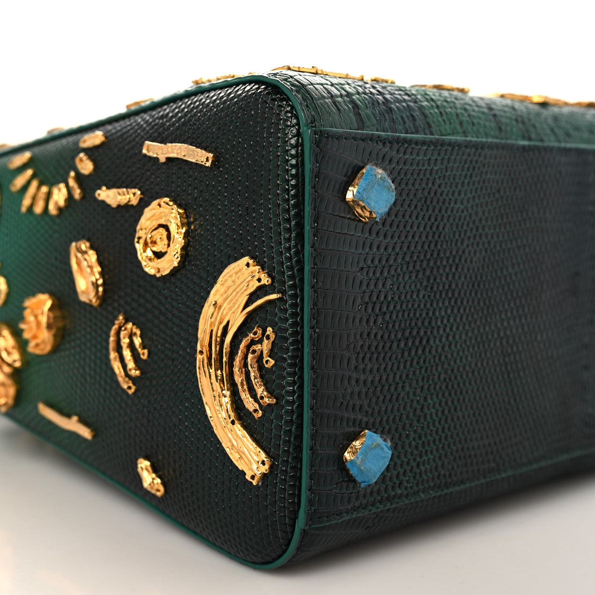 X LINA IRIS VIKTOR Lizard Embellished Medium Lady Dior Art Green Multicolor