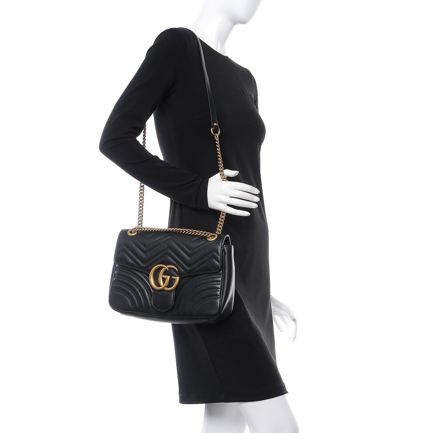 Gucci Calfskin Matelasse Medium GG Marmont Shoulder Bag Black 2 of 8