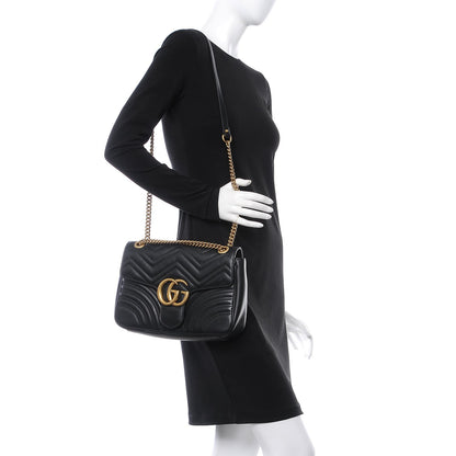 Gucci Calfskin Matelasse Medium GG Marmont Shoulder Bag Black 2 of 8
